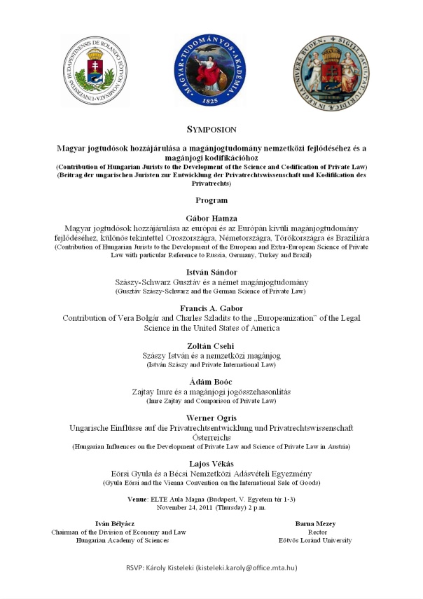 Contribution of Hungarian Jurists to the Development of the Science and Codification of Private Law